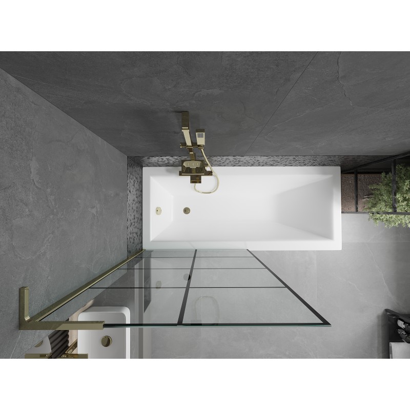 Mexen Next L paroi de baignoire à 1 battant 90 x 150 cm, grille noire, doré - 895-090-000-03-77-50