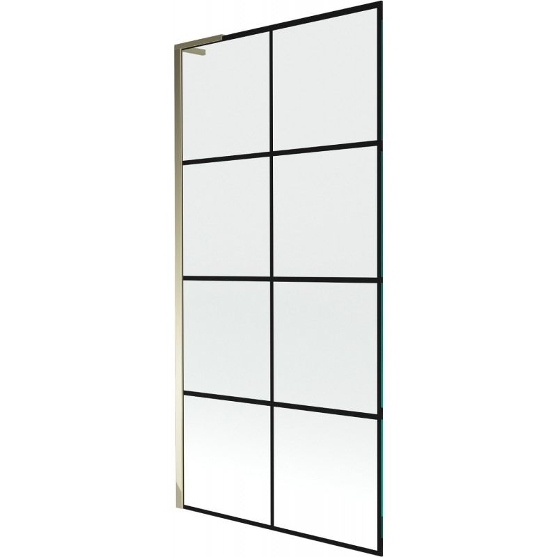 Mexen Next L paroi de baignoire à 1 battant 90 x 150 cm, grille noire, doré - 895-090-000-03-77-50