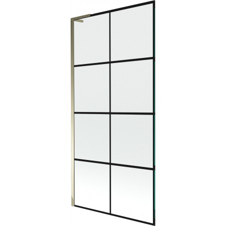 Mexen Next L paroi de baignoire à 1 battant 90 x 150 cm, grille noire, doré - 895-090-000-03-77-50