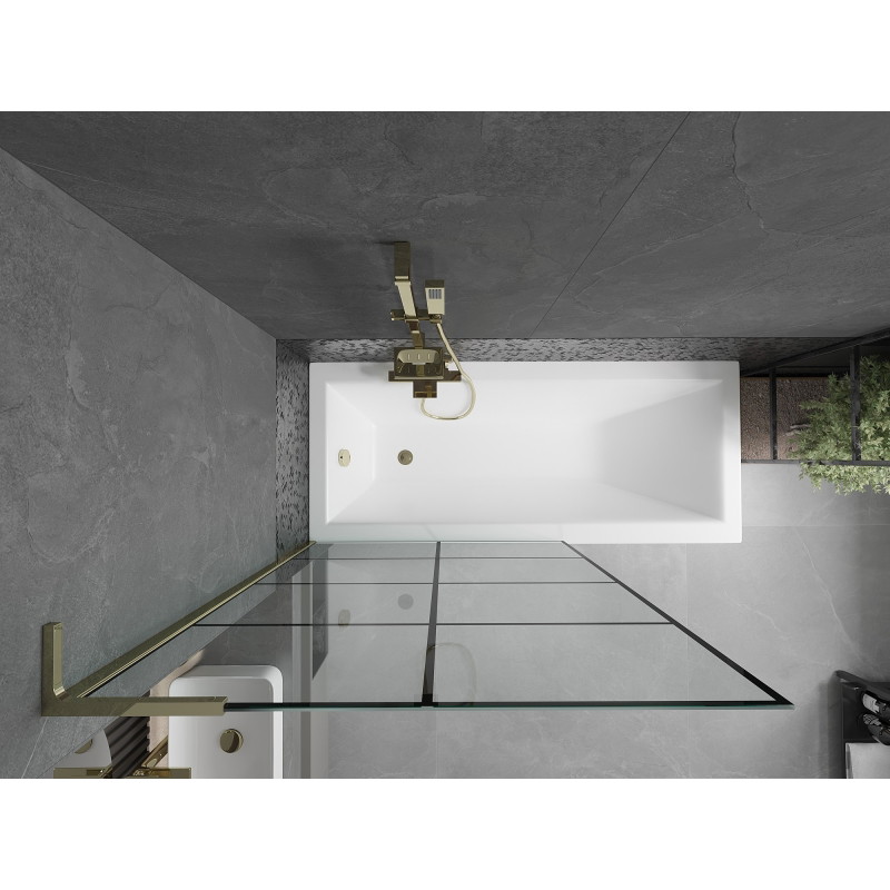 Mexen Next L paroi de baignoire à 1 volet 100 x 150 cm, grille noire, or - 895-100-000-03-77-50