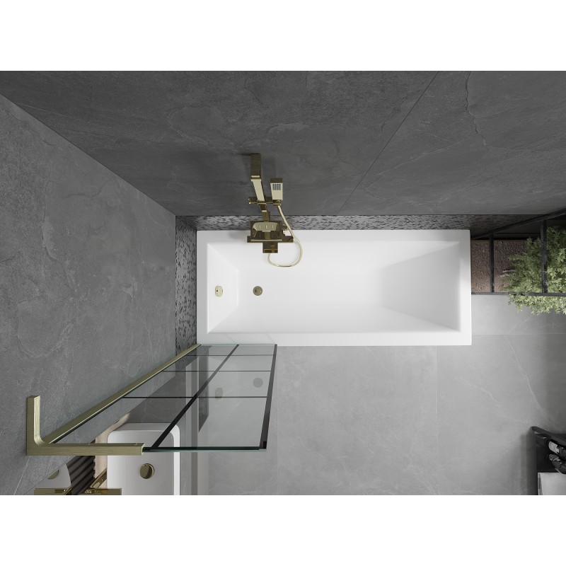 Mexen Next L paravent de baignoire à 1 vantail 50 x 150 cm, grille noire, or brossé - 895-050-000-03-77-55