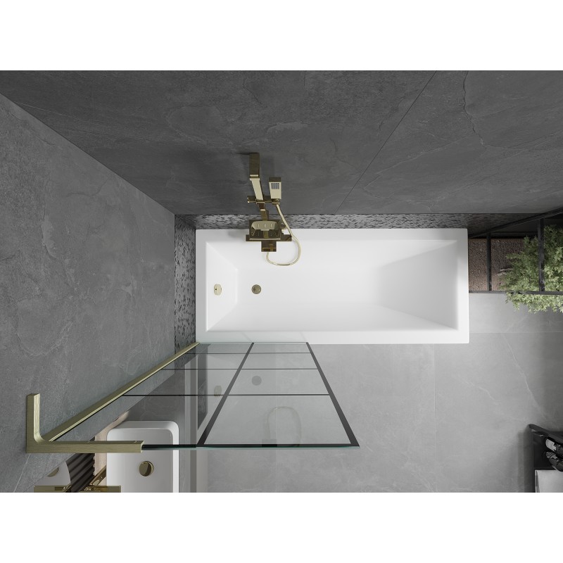 Mexen Next L paroi de baignoire à 1 volet 70 x 150 cm, grille noire, doré brossé - 895-070-000-03-77-55