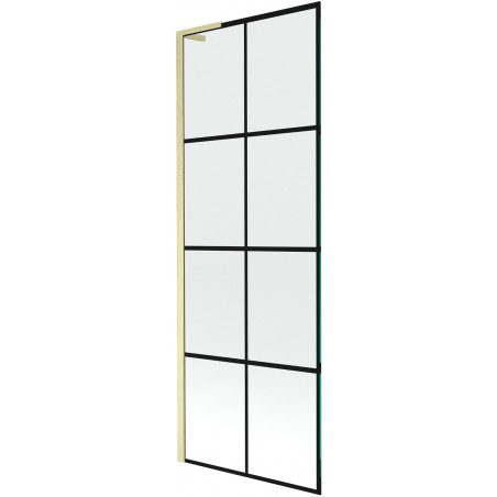Mexen Next L paroi de baignoire à 1 volet 70 x 150 cm, grille noire, doré brossé - 895-070-000-03-77-55