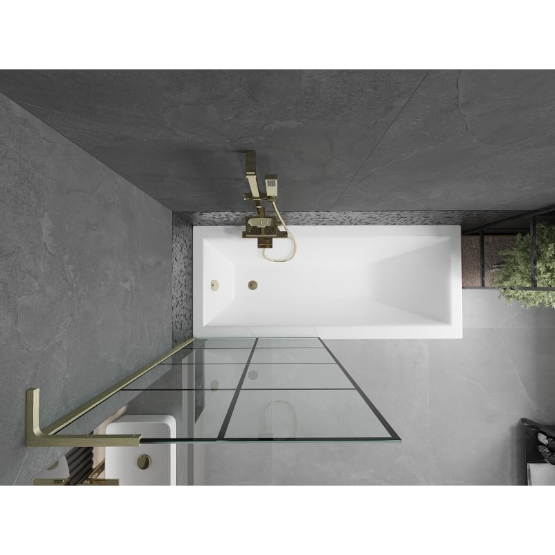 Mexen Next L paroi de baignoire 1-pan 80 x 150 cm, grille noire, doré brossé - 895-080-000-03-77-55