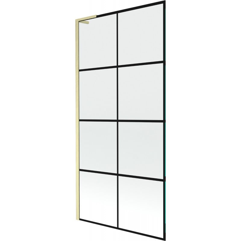 Mexen Next L paroi de baignoire 1-volet 90 x 150 cm, grille noire, or brossé - 895-090-000-03-77-55