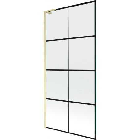 Mexen Next L paroi de baignoire 1-volet 90 x 150 cm, grille noire, or brossé - 895-090-000-03-77-55