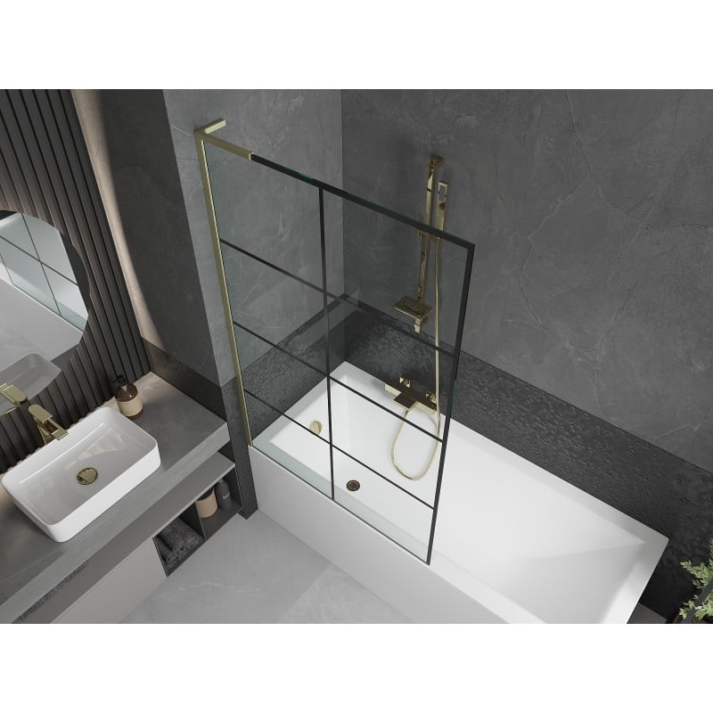 Mexen Next L paroi de baignoire 1-volet 100 x 150 cm, grille noire, or brossé - 895-100-000-03-77-55