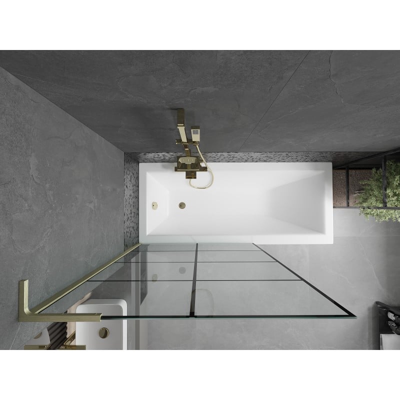 Mexen Next L paroi de baignoire 1-volet 100 x 150 cm, grille noire, or brossé - 895-100-000-03-77-55