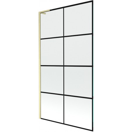 Mexen Next L paroi de baignoire 1-volet 100 x 150 cm, grille noire, or brossé - 895-100-000-03-77-55