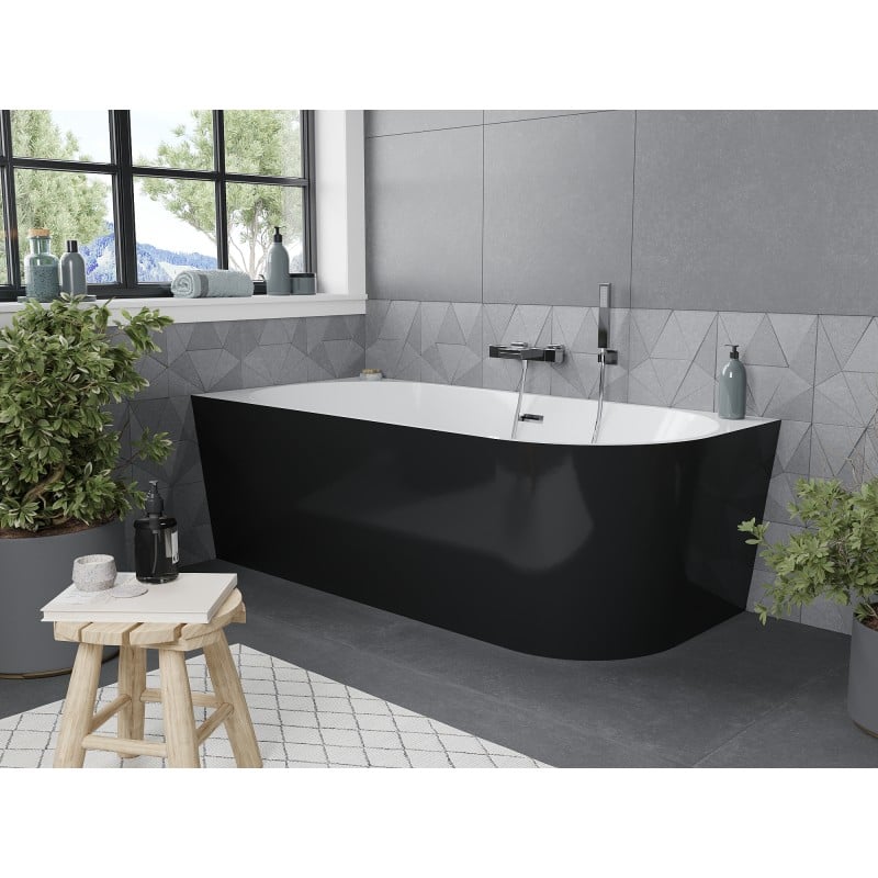 Mexen Mia baignoire autoportante d'angle gauche 150 x 75 cm, blanc/noir, trop-plein chromé - 52691507575L-01