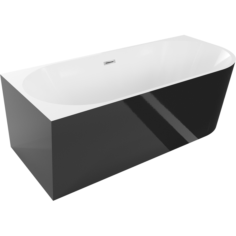 Baignoire d'angle gauche autoportante Mexen Mia 150 x 75 cm, blanc/noir, trop-plein chromé - 52691507575L-01