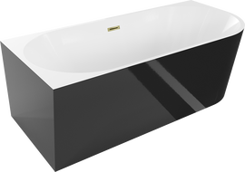 Mexen Mia baignoire autoportante d'angle gauche 150 x 75 cm, blanche/noire, robinet doré - 52691507575L-50