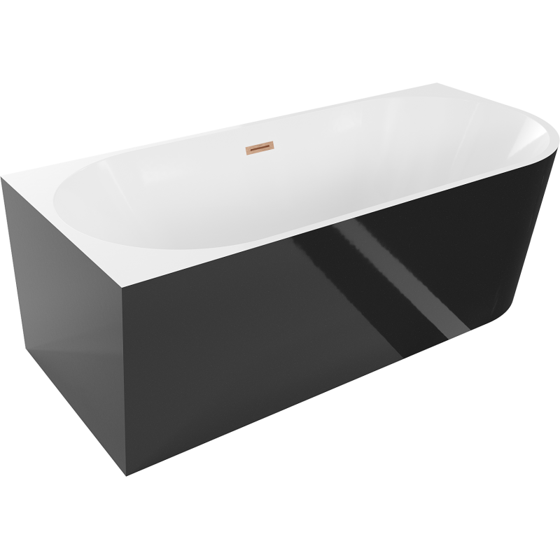 Mexen Mia baignoire autoportante d'angle gauche 150 x 75 cm, blanche/noire, trop-plein cuivre brossé - 52691507575L-65