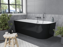 Baignoire Mexen Mia en pose libre, coin gauche 150 x 75 cm, blanche/noire, évacuation gun gray brossé - 52691507575L-66