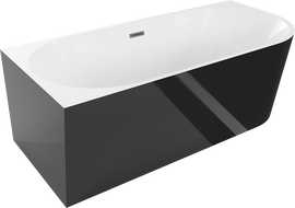 Baignoire Mexen Mia en pose libre, coin gauche 150 x 75 cm, blanche/noire, évacuation gun gray brossé - 52691507575L-66