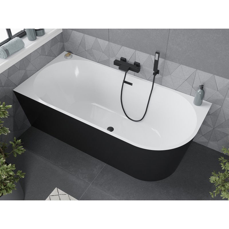 Mexen Mia baignoire autoportante d'angle gauche 150 x 75 cm, blanc/noir, trop-plein noir - 52691507575L-70