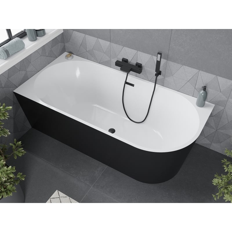 Mexen Mia baignoire îlot d'angle gauche 150 x 75 cm, blanc/noir, trop-plein noir - 52691507575L-70