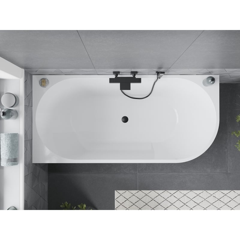 Mexen Mia baignoire îlot d'angle gauche 150 x 75 cm, blanc/noir, trop-plein noir - 52691507575L-70