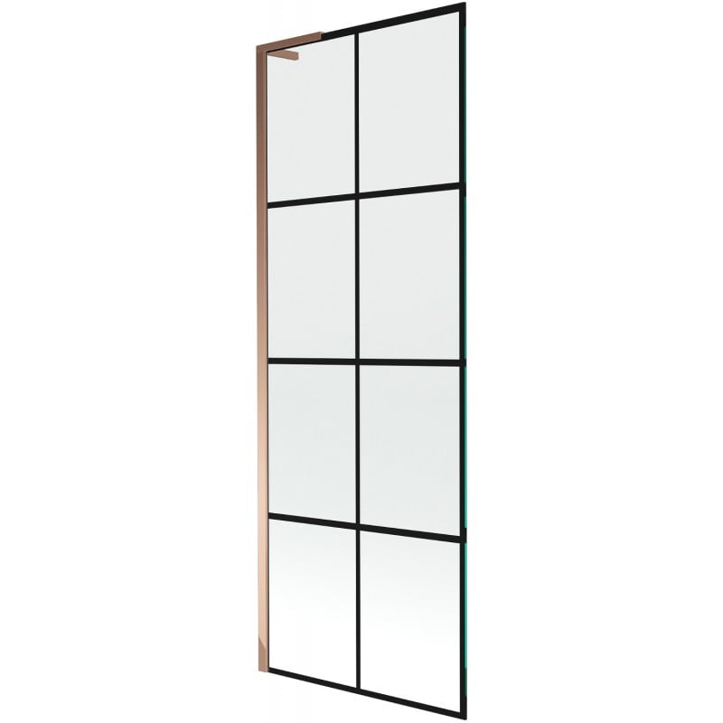 Mexen Next L paroi de douche à 1 volet 70 x 150 cm, grille noire, or rose - 895-070-000-03-77-60
