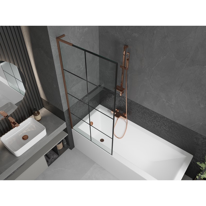 Mexen Next L pare-douche à un vantail 80 x 150 cm, grille noire, or rose - 895-080-000-03-77-60