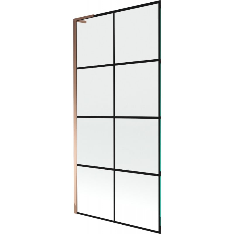 Mexen Next L paroi de baignoire 1 volet 90 x 150 cm, quadrillage noir, or rose - 895-090-000-03-77-60