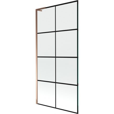 Mexen Next L paroi de baignoire 1 volet 90 x 150 cm, quadrillage noir, or rose - 895-090-000-03-77-60
