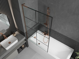 Mexen Next L paroi de baignoire 1 vantail 100 x 150 cm, grille noire, or rose - 895-100-000-03-77-60