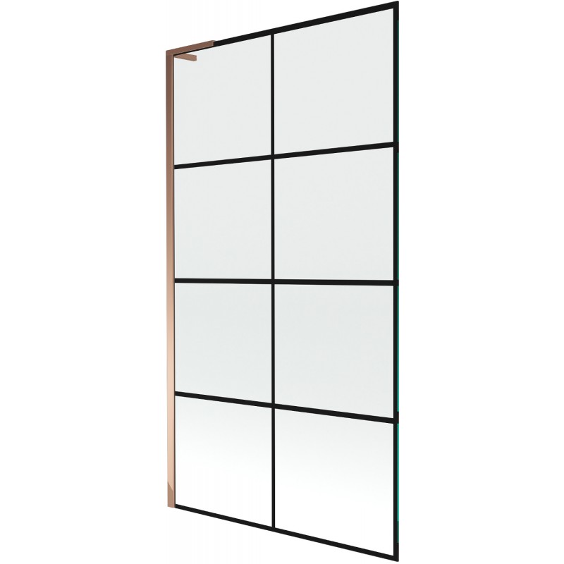 Mexen Next L paroi de baignoire 1 vantail 100 x 150 cm, grille noire, or rose - 895-100-000-03-77-60