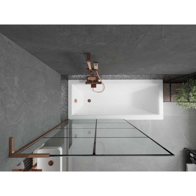 Mexen Next L paroi de baignoire 1 vantail 100 x 150 cm, grille noire, or rose - 895-100-000-03-77-60