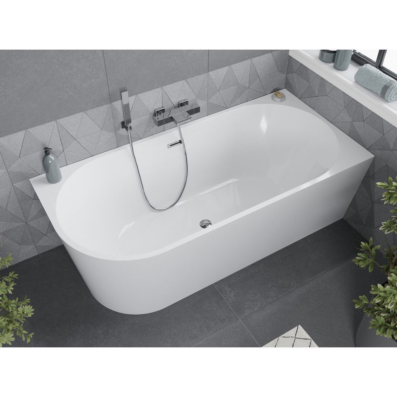 Mexen Mia baignoire autoportante d'angle droite 150 x 75 cm, blanche, trop-plein chromé - 52691507500P-01