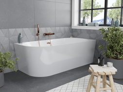 Baignoire Mexen Mia d'angle droite 150 x 75 cm, blanche, évacuation or rose - 52691507500P-60