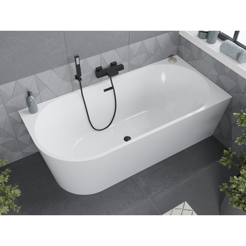 Mexen Mia baignoire autoportante d'angle droite 150 x 75 cm, blanche, trop-plein noir - 52691507500P-70