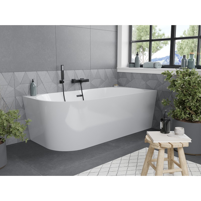 Mexen Mia baignoire autoportante d'angle droite 150 x 75 cm, blanche, trop-plein noir - 52691507500P-70