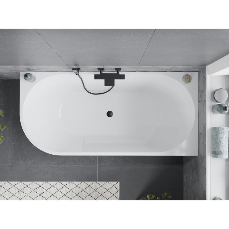 Mexen Mia baignoire autoportante d'angle droite 150 x 75 cm, blanche, trop-plein noir - 52691507500P-70