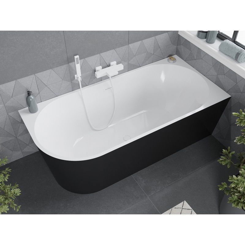 Mexen Mia baignoire autoportante d'angle droite 150 x 75 cm, blanche/noire, trop-plein blanc - 52691507575P-20
