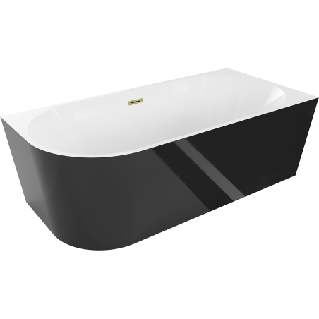 Mexen Mia baignoire autoportante d'angle droit 150 x 75 cm, blanc/noir, trop-plein doré - 52691507575P-50