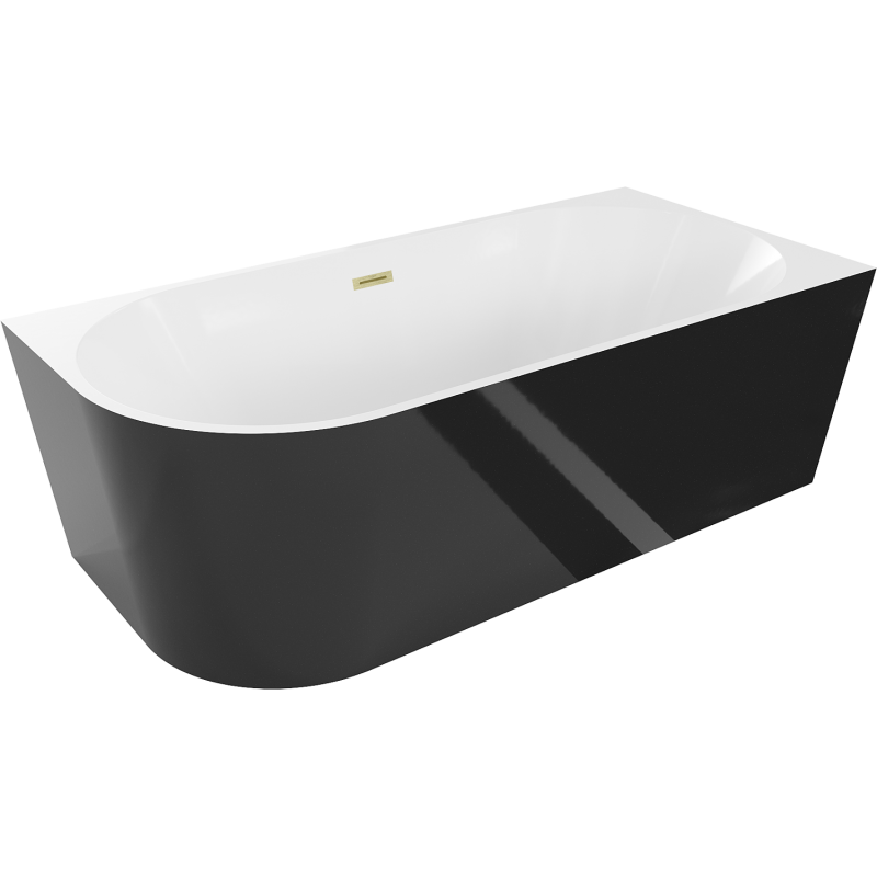 Mexen Mia baignoire autoportante d'angle droit 150 x 75 cm, blanche/noire, trop-plein doré brossé - 52691507575P-55