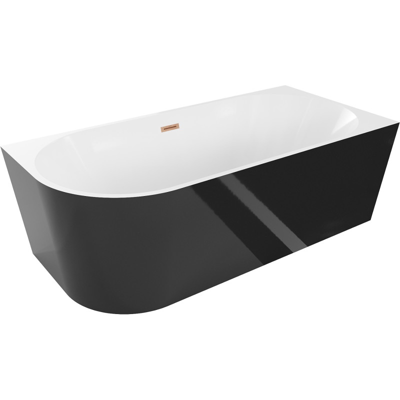 Mexen Mia baignoire autoportante d'angle droite 150 x 75 cm, blanc/noir, trop-plein en cuivre brossé - 52691507575P-65
