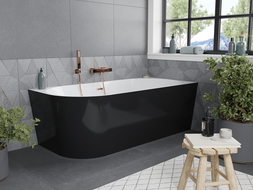 Baignoire Mexen Mia, angle droit 150 x 75 cm, blanche/noire, trop-plein en laiton brossé - 52691507575P-65
