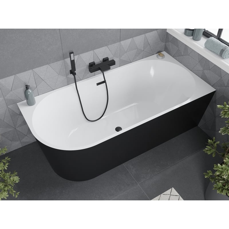 Mexen Mia baignoire autoportante d'angle à droite 150 x 75 cm, blanche/noire, avec trop-plein noir - 52691507575P-70