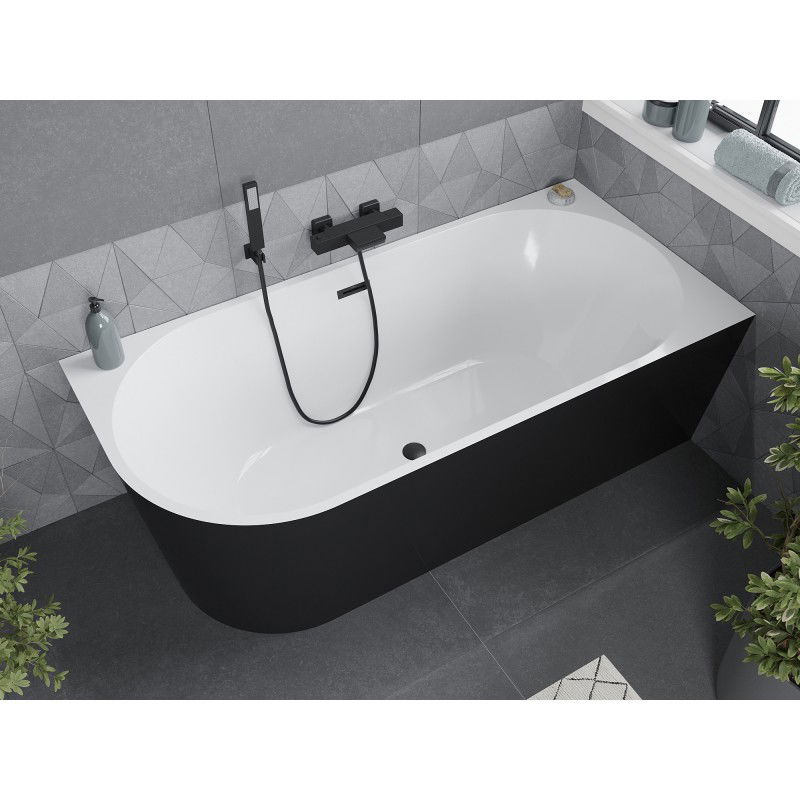 Mexen Mia baignoire autoportante d'angle droite 150 x 75 cm, blanc/noir, trop-plein noir - 52691507575P-70