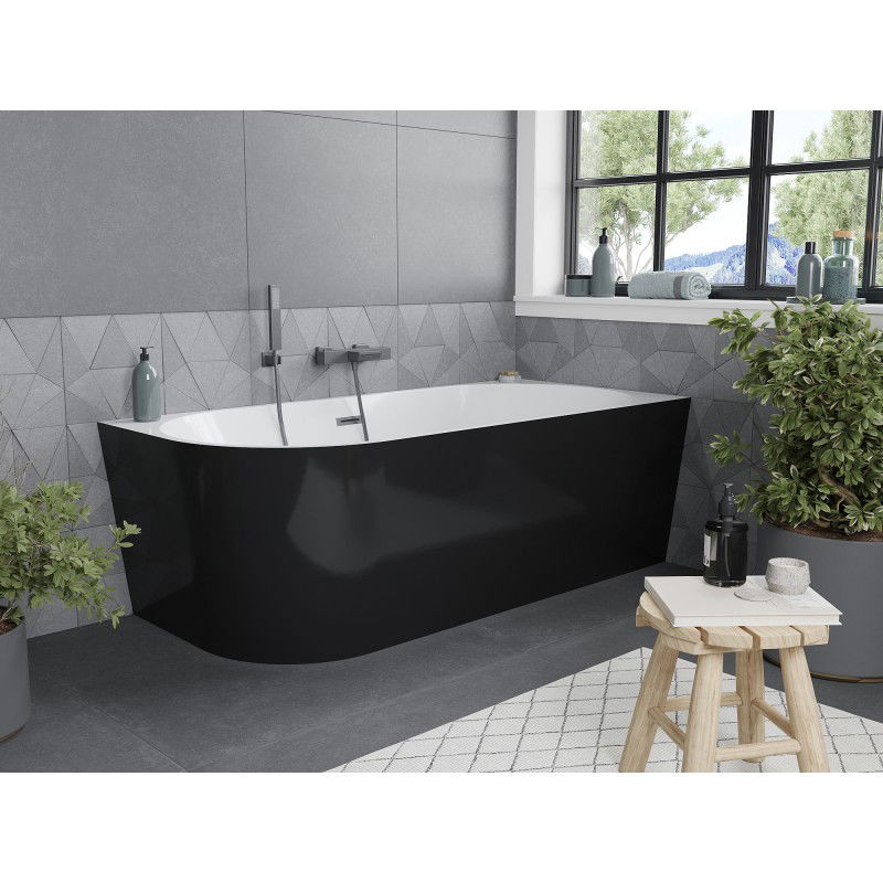Mexen Mia baignoire autoportante d'angle droit 150 x 75 cm, blanche/noire, trop-plein gun metal - 52691507575P-95