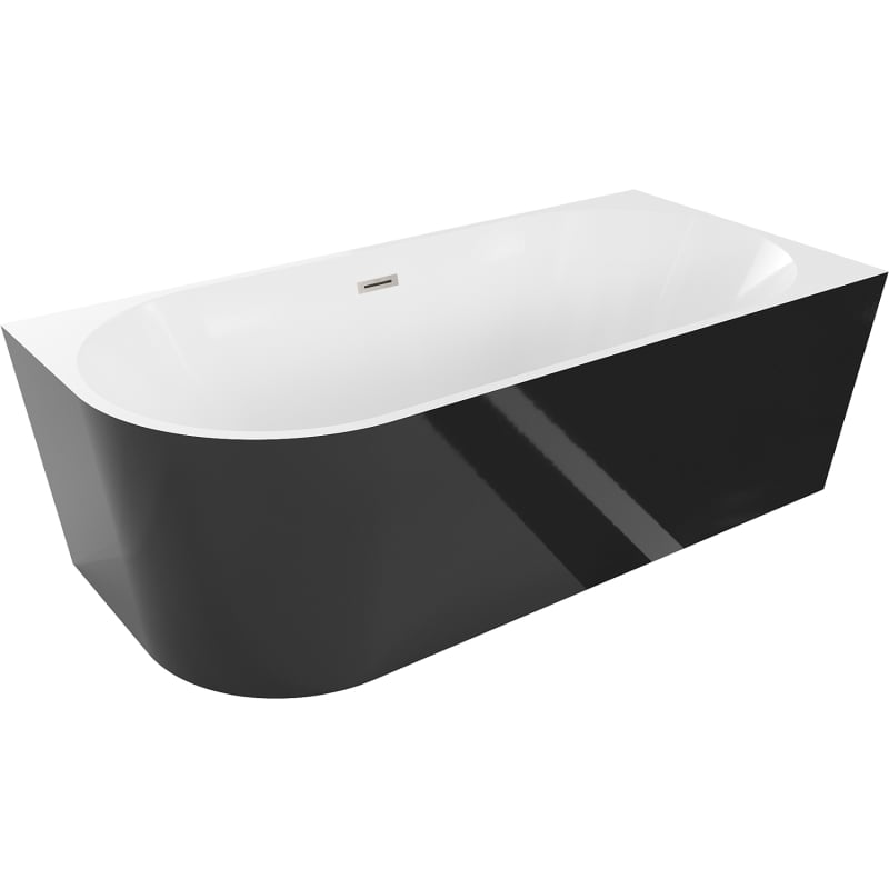 Mexen Mia baignoire autoportante d'angle droite 150 x 75 cm, blanche/noire, trop-plein nickel brossé - 52691507575P-97