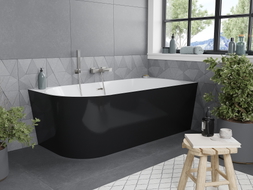 Mexen Mia baignoire autoportante d'angle droite 150 x 75 cm, blanche/noire, trop-plein nickel brossé - 52691507575P-97