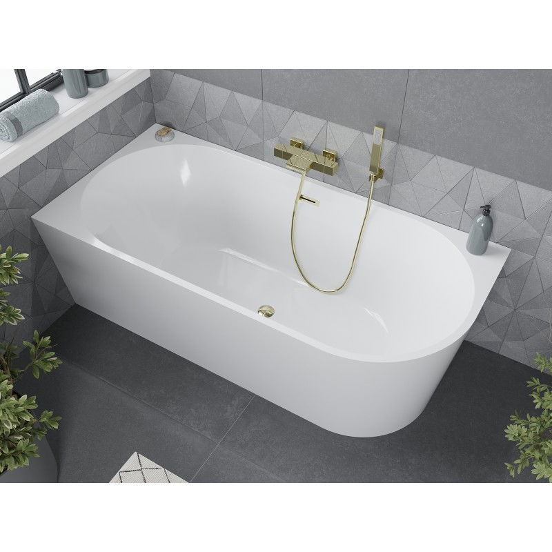 Mexen Mia baignoire autoportante d'angle gauche 160 x 75 cm, blanche, trop-plein doré - 52691607500L-50