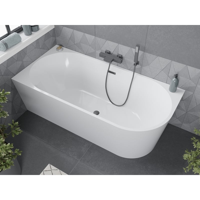 Mexen Mia baignoire autoportante d'angle gauche 160 x 75 cm, blanche, trop-plein métal canon - 52691607500L-95