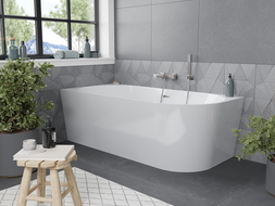 Baignoire Mexen Mia à encastrement gauche 160 x 75 cm, blanche, trop-plein en acier inoxydable - 52691607500L-97