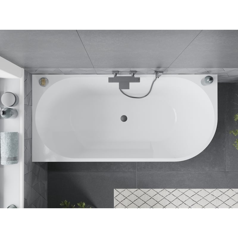Mexen Mia baignoire autoportante d'angle gauche 160 x 75 cm, blanc/noir, trop-plein gun metal - 52691607575L-95
