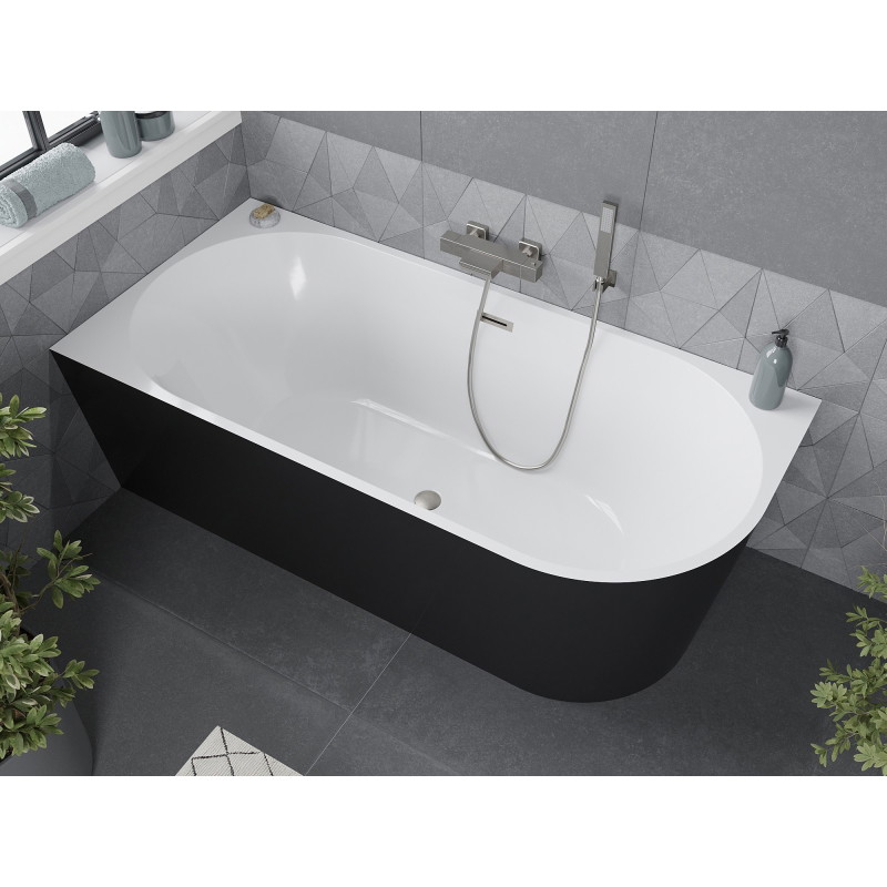 Mexen Mia baignoire îlot d'angle gauche 160 x 75 cm, blanc/noir, trop-plein nickel brossé - 52691607575L-97