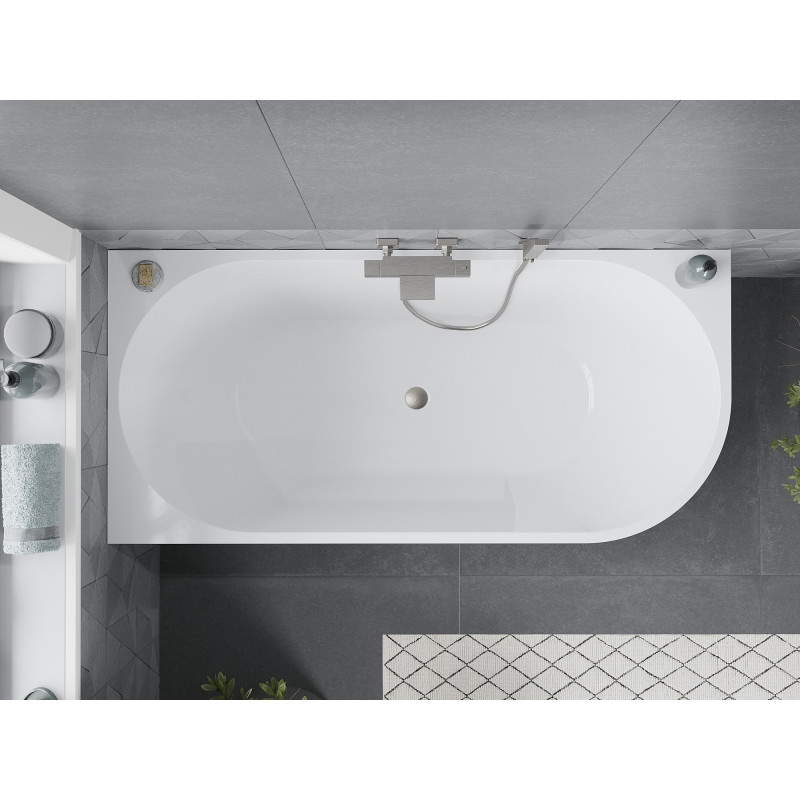 Mexen Mia baignoire îlot d'angle gauche 160 x 75 cm, blanc/noir, trop-plein nickel brossé - 52691607575L-97